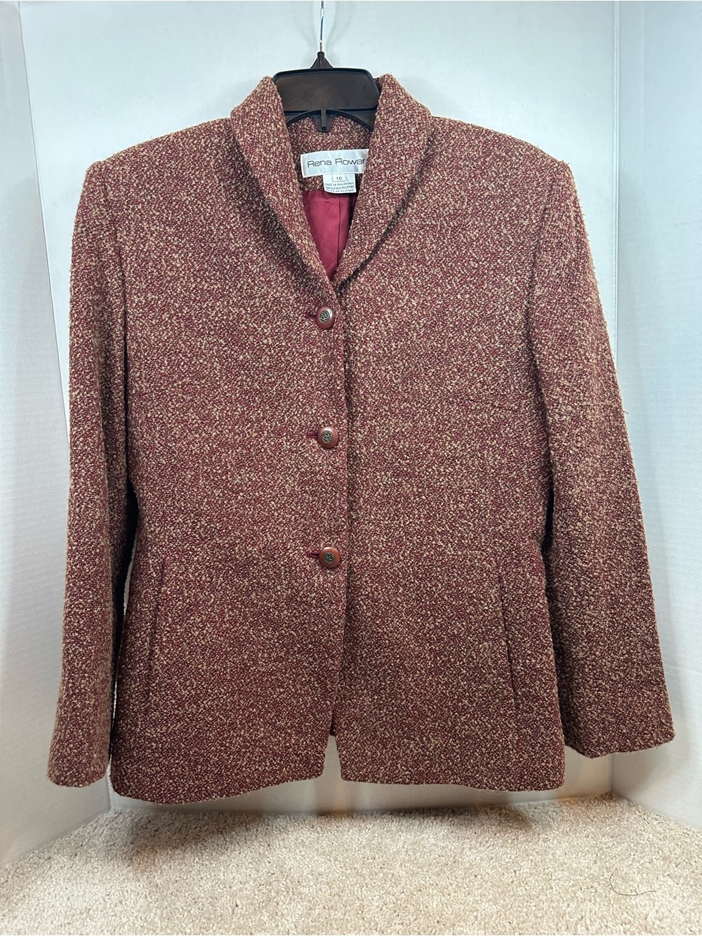 Rena Rowan Marled Red Tweed Blazer, size 10, Vintage